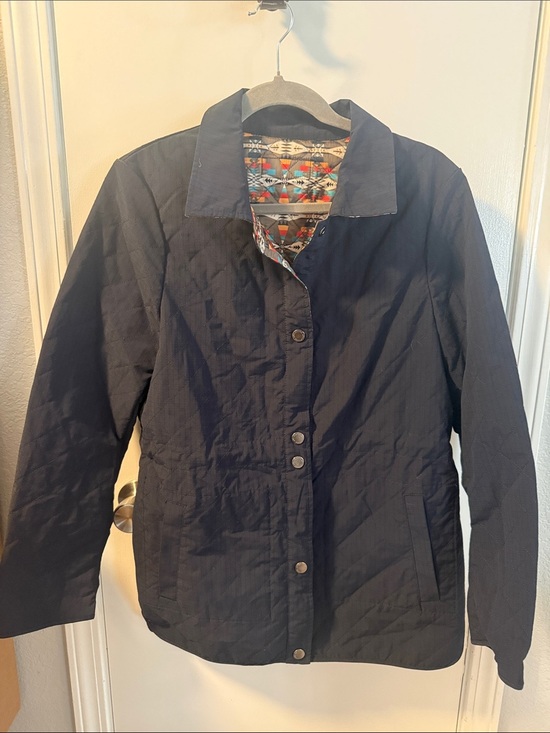 Pendleton Jackets & Blazers - Pendleton Navy Quilted Button-Front Utility Jacket with Patterned Lining